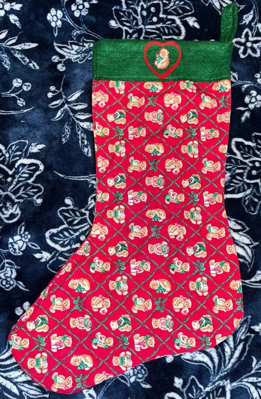Vintage Handmade Cotton Teddy Bear Stocking